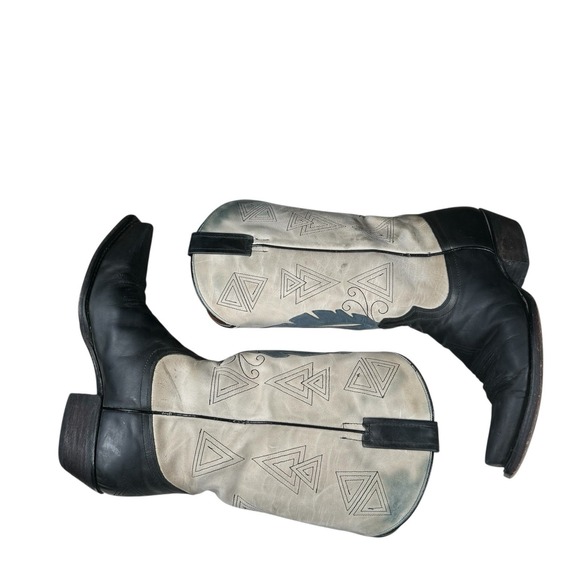 EIGHT SECOND ANGEL AZTEC FEATHER Cowboy Boots Women's Sz 8 Cream/Gray / Black - Picture 9 of 16